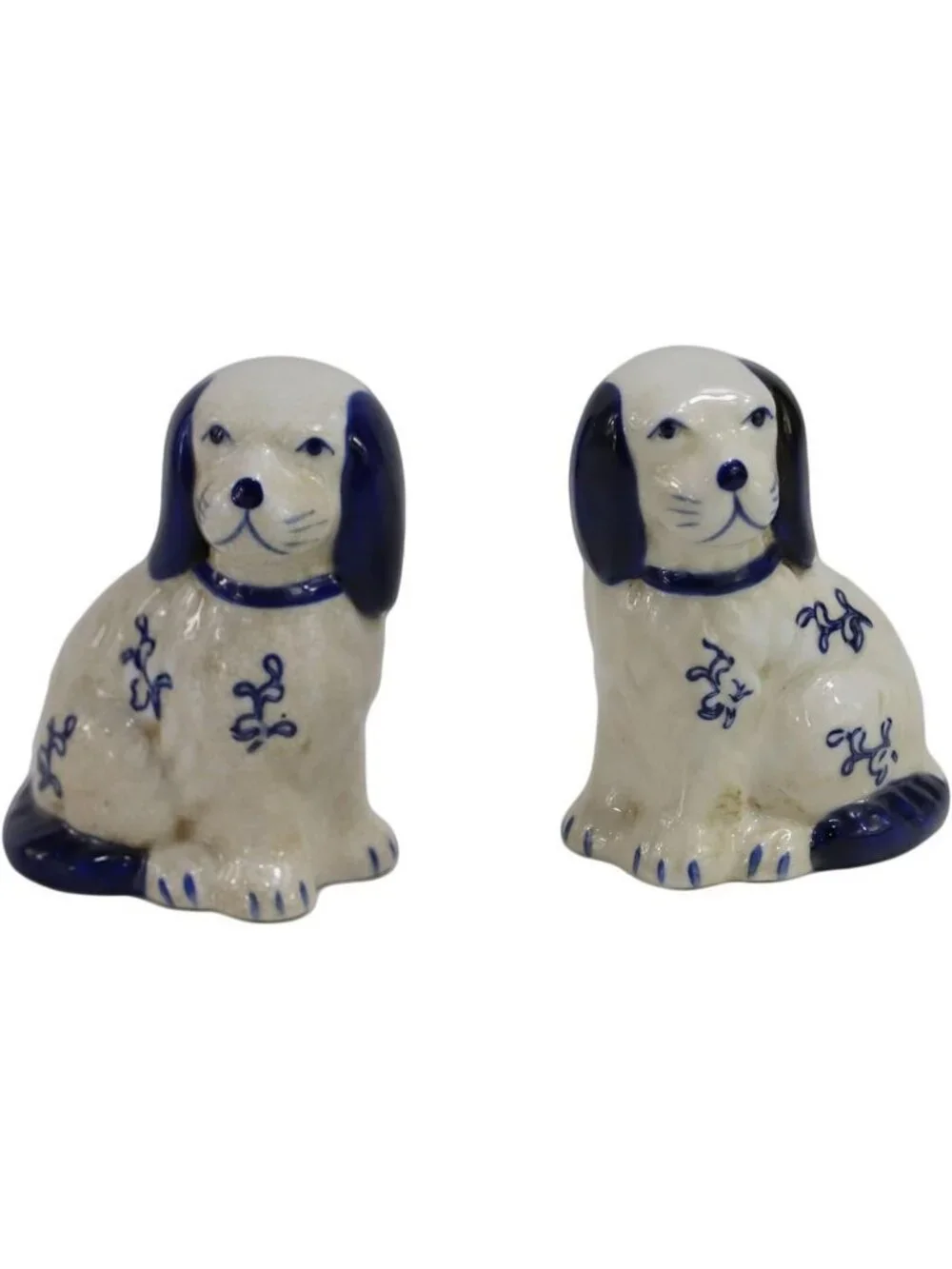 Charming Hand-Painted Blue & White Floral Dog Figurines | Mini Ceramic Ornaments